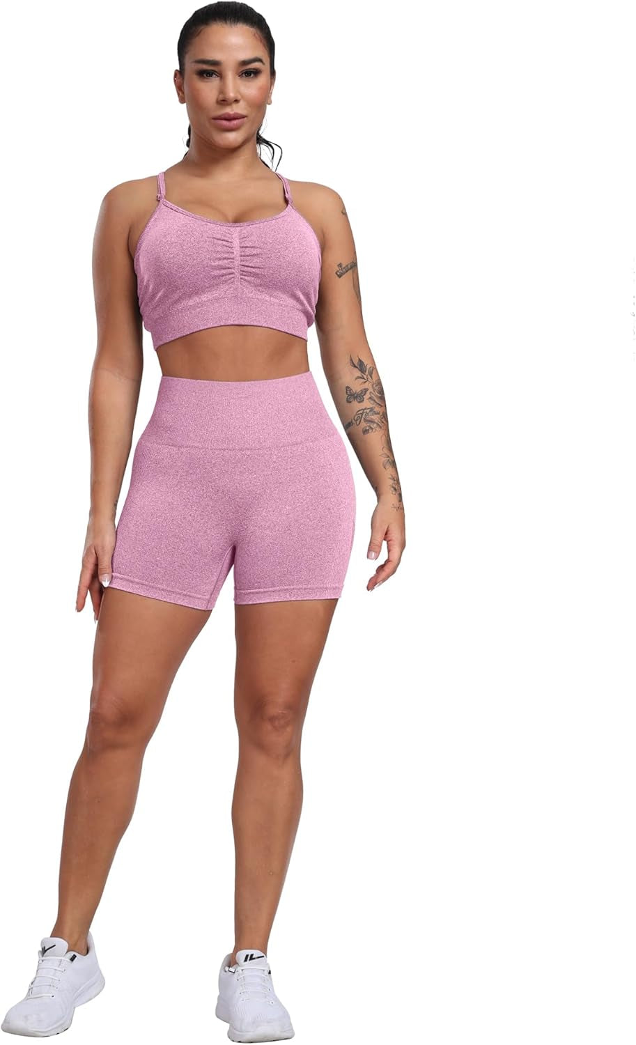 Workout Shorts Sets for Women, High Waisted Gym Butt Lifting Scrunch Butt Seamless Shorts