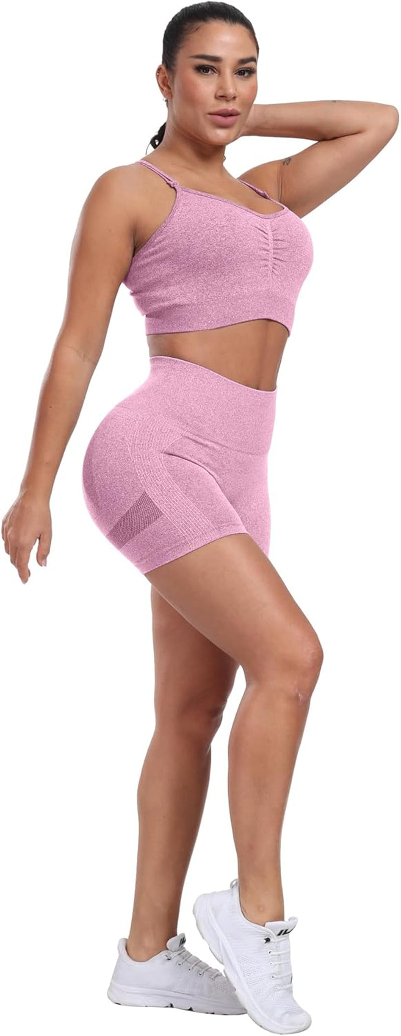 Workout Shorts Sets for Women, High Waisted Gym Butt Lifting Scrunch Butt Seamless Shorts