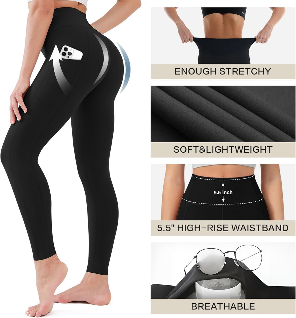 Elevate Your Activewear: 3 Pack High Waisted Leggings for Women with Convenient Pockets - Soft Tummy Control for Yoga, Running, and Everyday Comfort