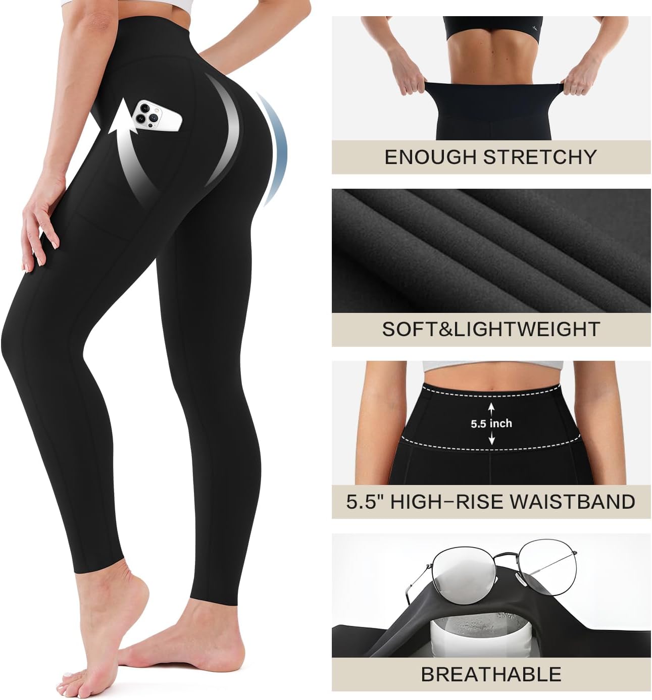 Elevate Your Activewear: 3 Pack High Waisted Leggings for Women with Convenient Pockets - Soft Tummy Control for Yoga, Running, and Everyday Comfort