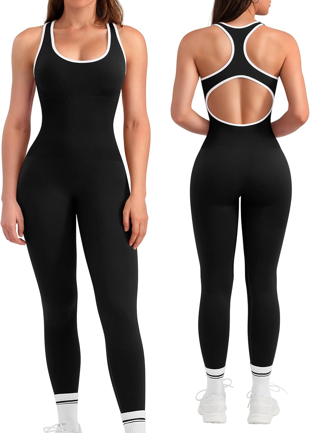 Elevate Your Workout Wardrobe with Our Women's Seamless Yoga Jumpsuit - Tummy Control, Racerback Design & Padded Bra for Ultimate Comfort