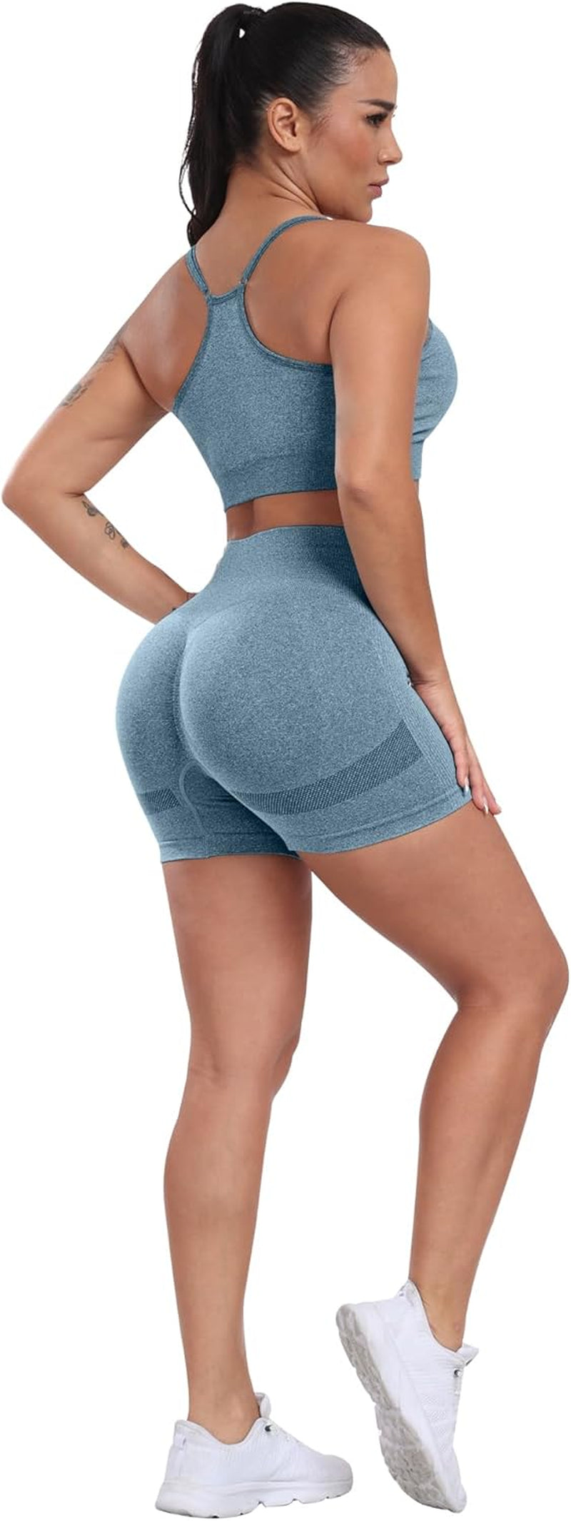 Workout Shorts Sets for Women, High Waisted Gym Butt Lifting Scrunch Butt Seamless Shorts