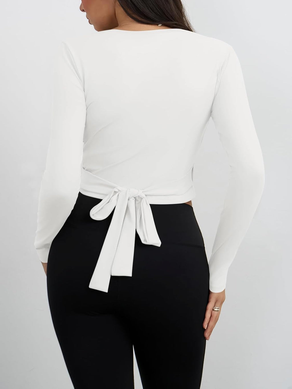 Womens Wrap Tie Tops Y2K Long Sleeve Ballet Pilates Yoga Workout Wrap Shirts Deep V Neck Casual Tops