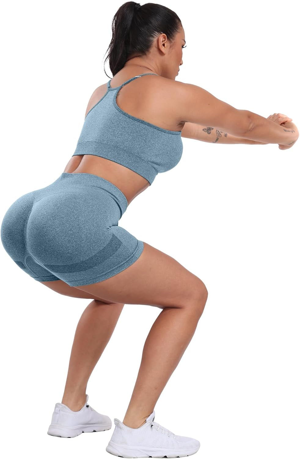 Workout Shorts Sets for Women, High Waisted Gym Butt Lifting Scrunch Butt Seamless Shorts